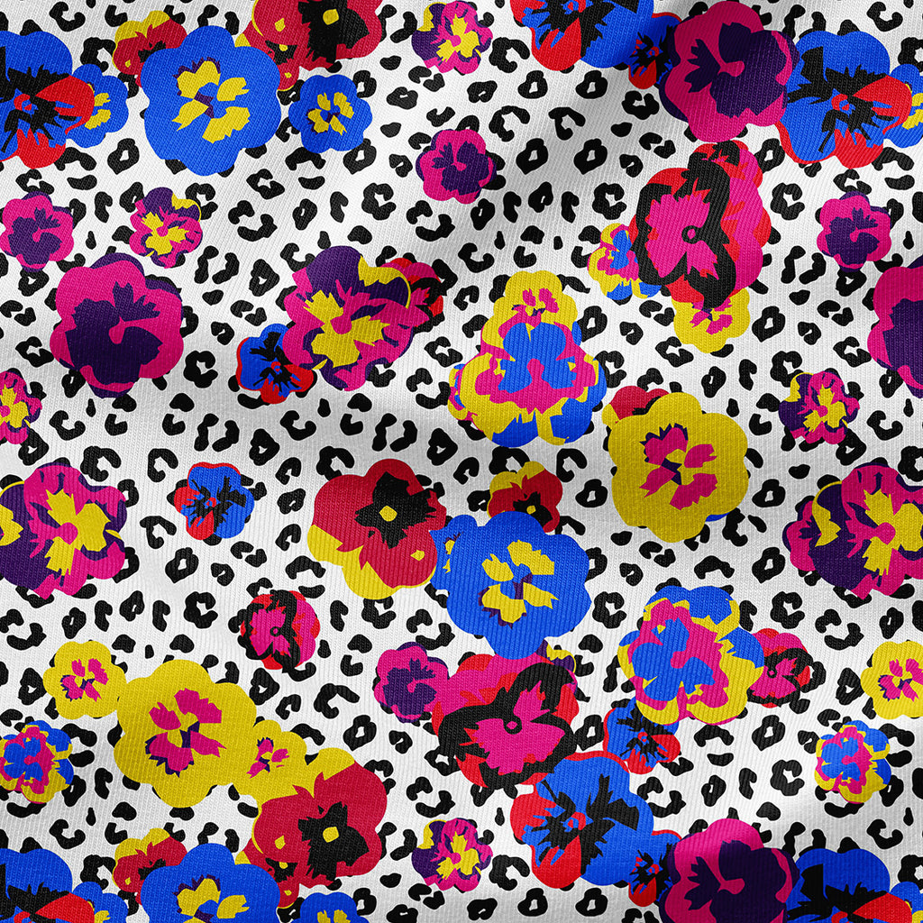 👉 PRINT ON DEMAND 👈 Leopard Pansies Various Fabric Bases