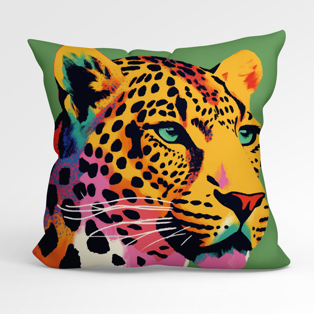 👉 PRINT ON DEMAND 👈 CUSHION Fabric Panel Leopard on Green