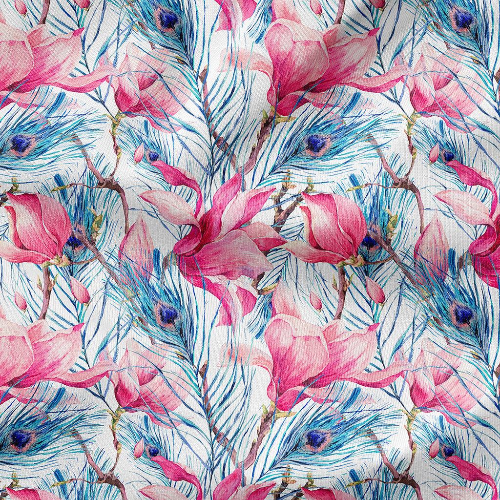 👉 PRINT ON DEMAND 👈 Magnolia and Feathers White Various Fabric Bases