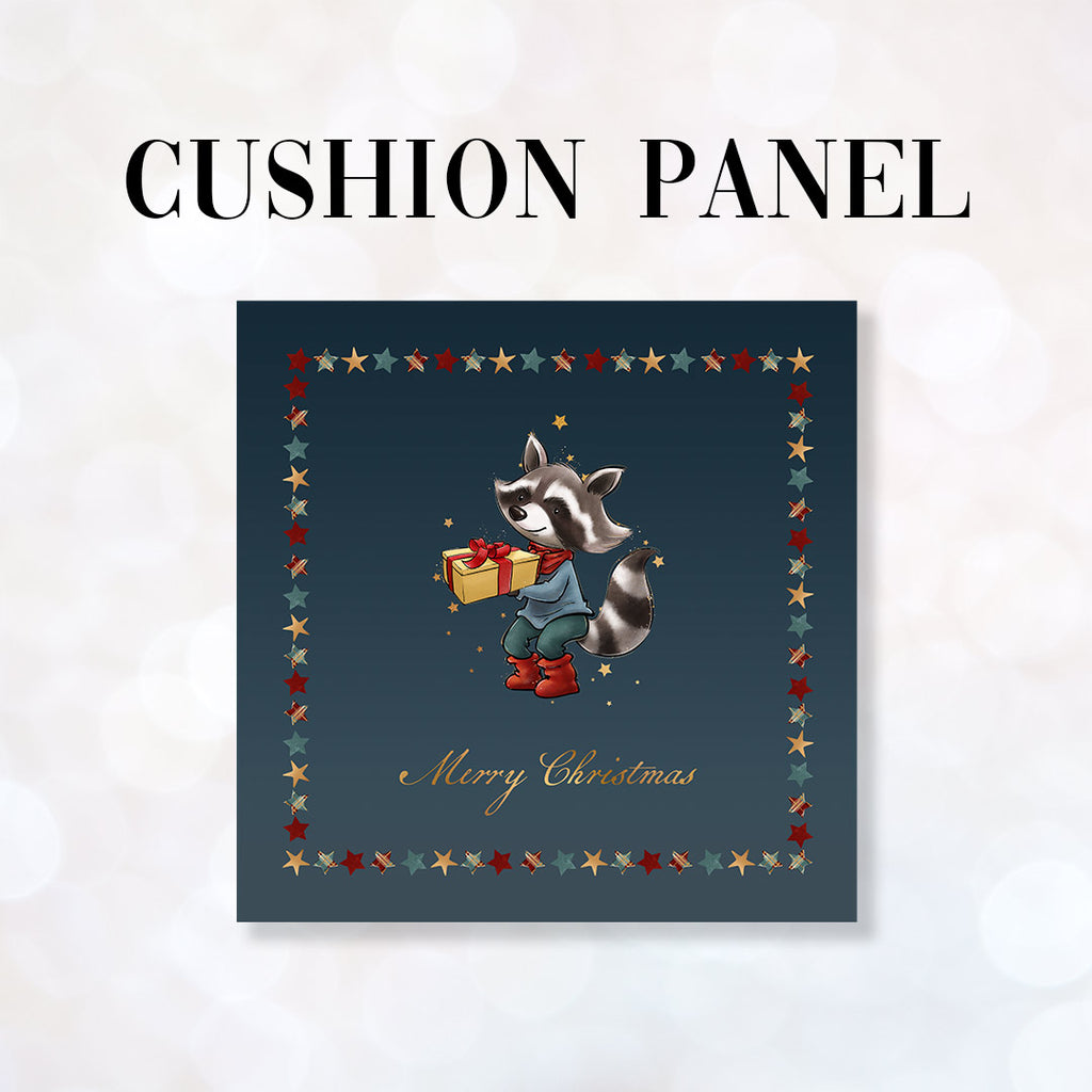 👉 PRINT ON DEMAND 👈 CUSHION Fabric Panel Merry Christmas Racoon