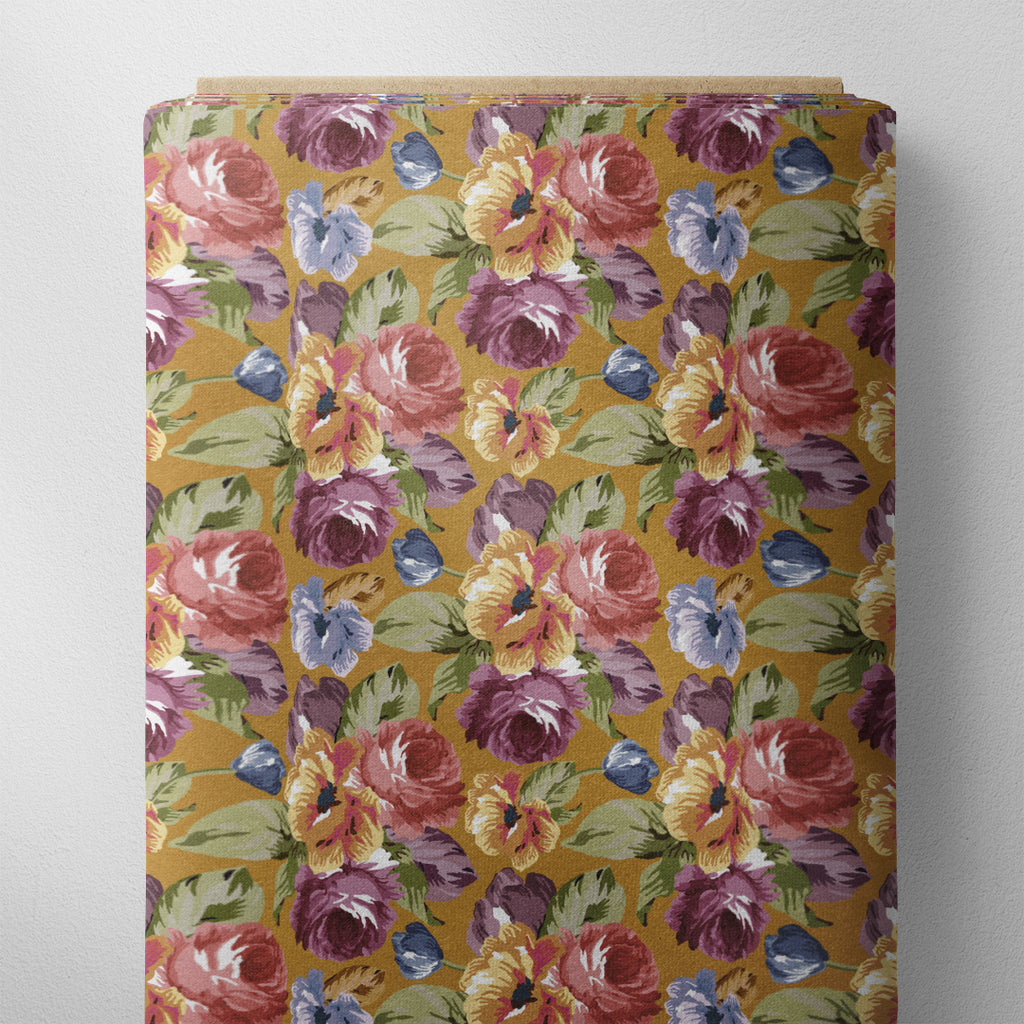 👉 PRINT ON DEMAND 👈 Mustard Floral Various Fabric Bases