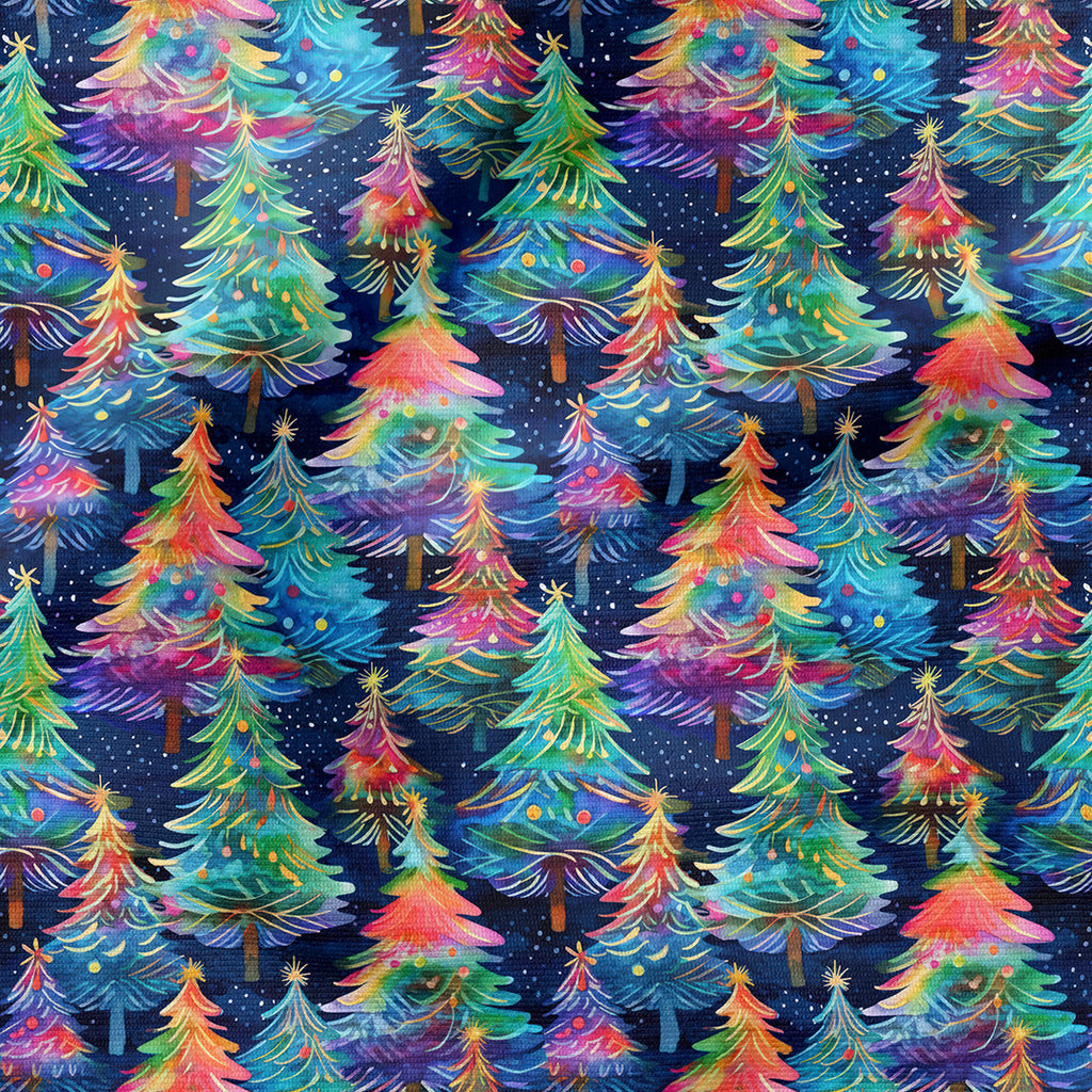 👉 PRINT ON DEMAND 👈 Navy Christmas Trees Various Fabric Bases