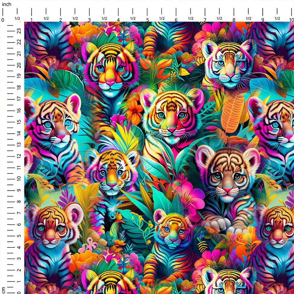 👉 PRINT ON DEMAND 👈 Neon Tigers Various Fabric Bases