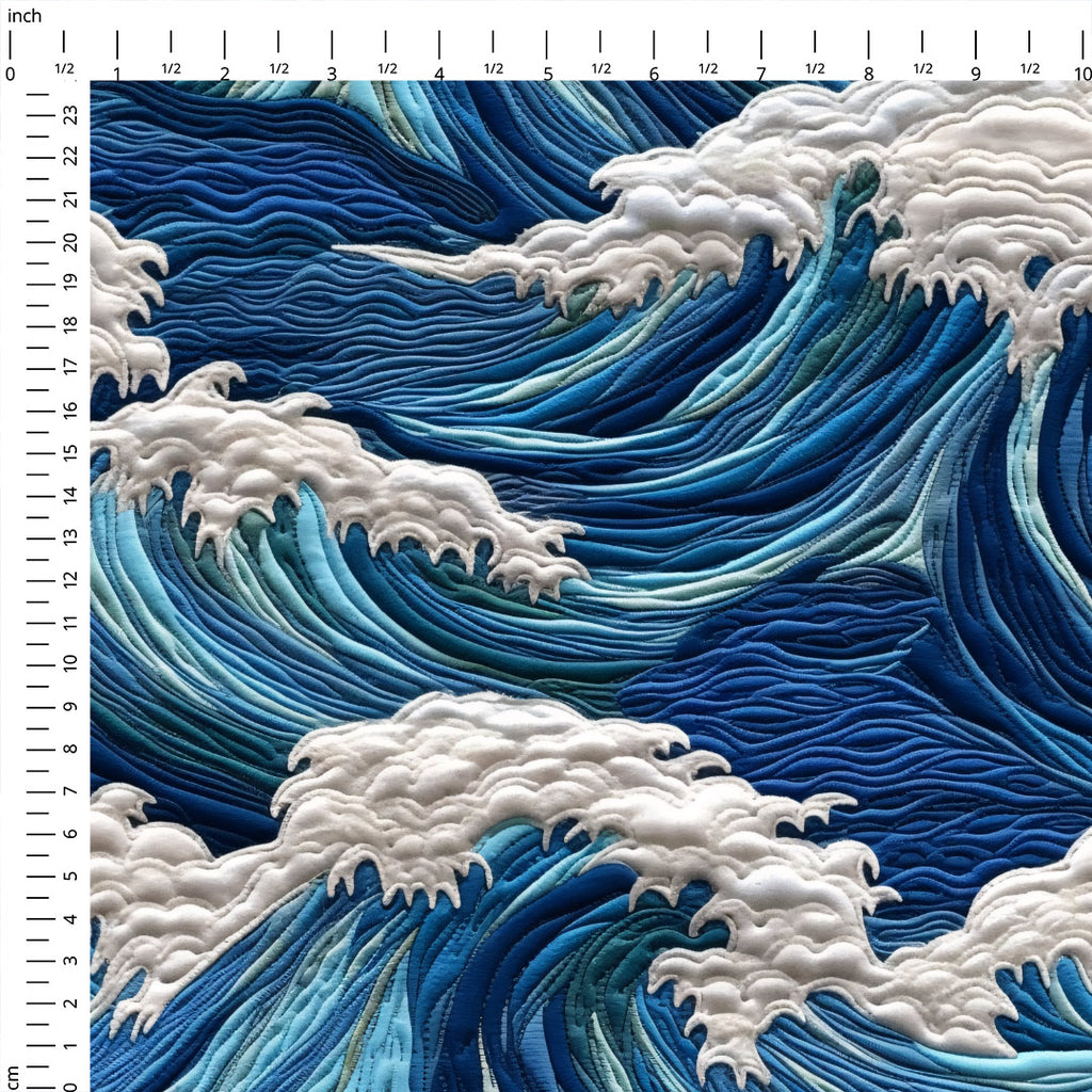 👉 PRINT ON DEMAND 👈 Ocean Waves Embroidery Various Fabric Bases