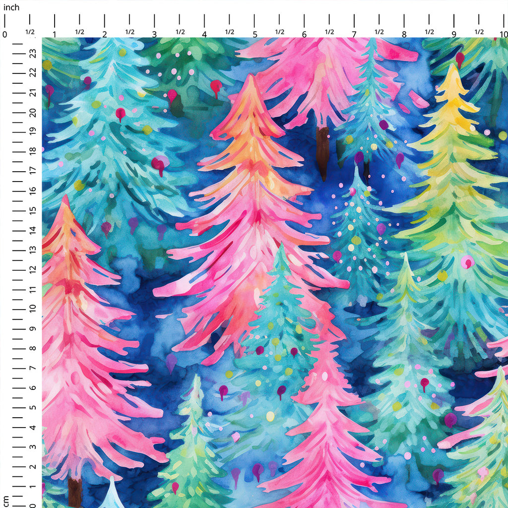 👉 PRINT ON DEMAND 👈 Pastel Christmas Trees Various Fabric Bases