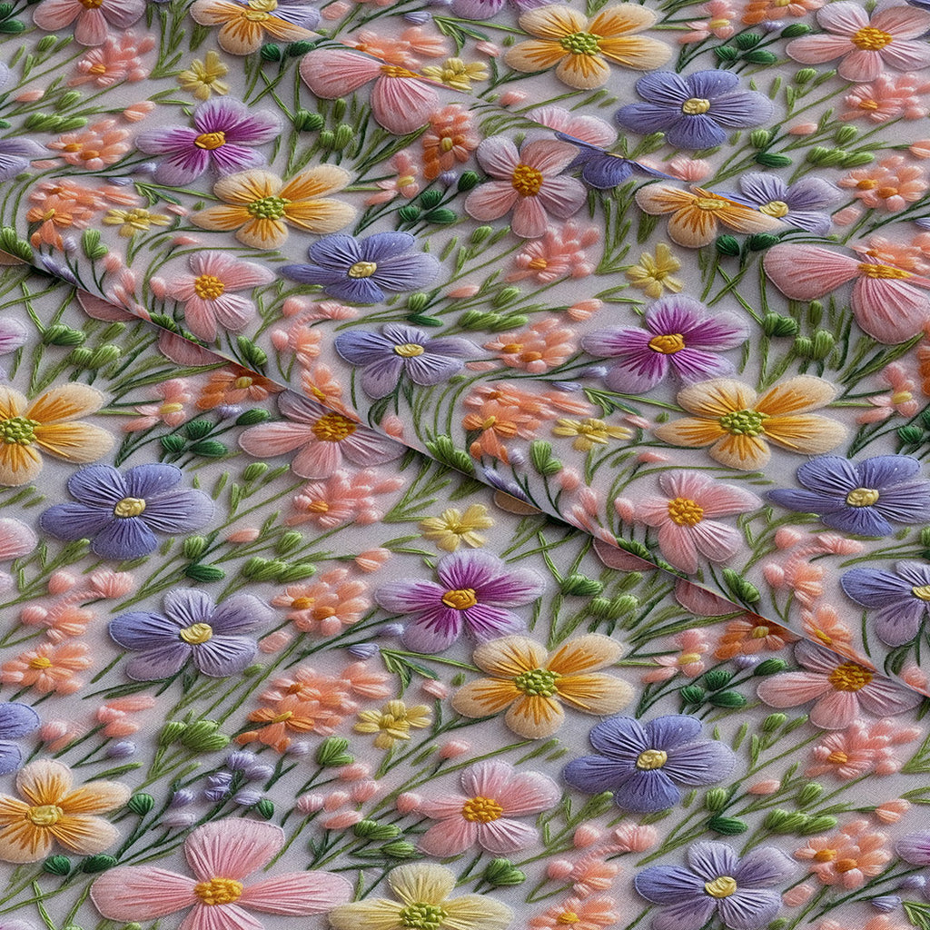 👉 PRINT ON DEMAND 👈 Pastel Floral Embroidery Various Fabric Bases