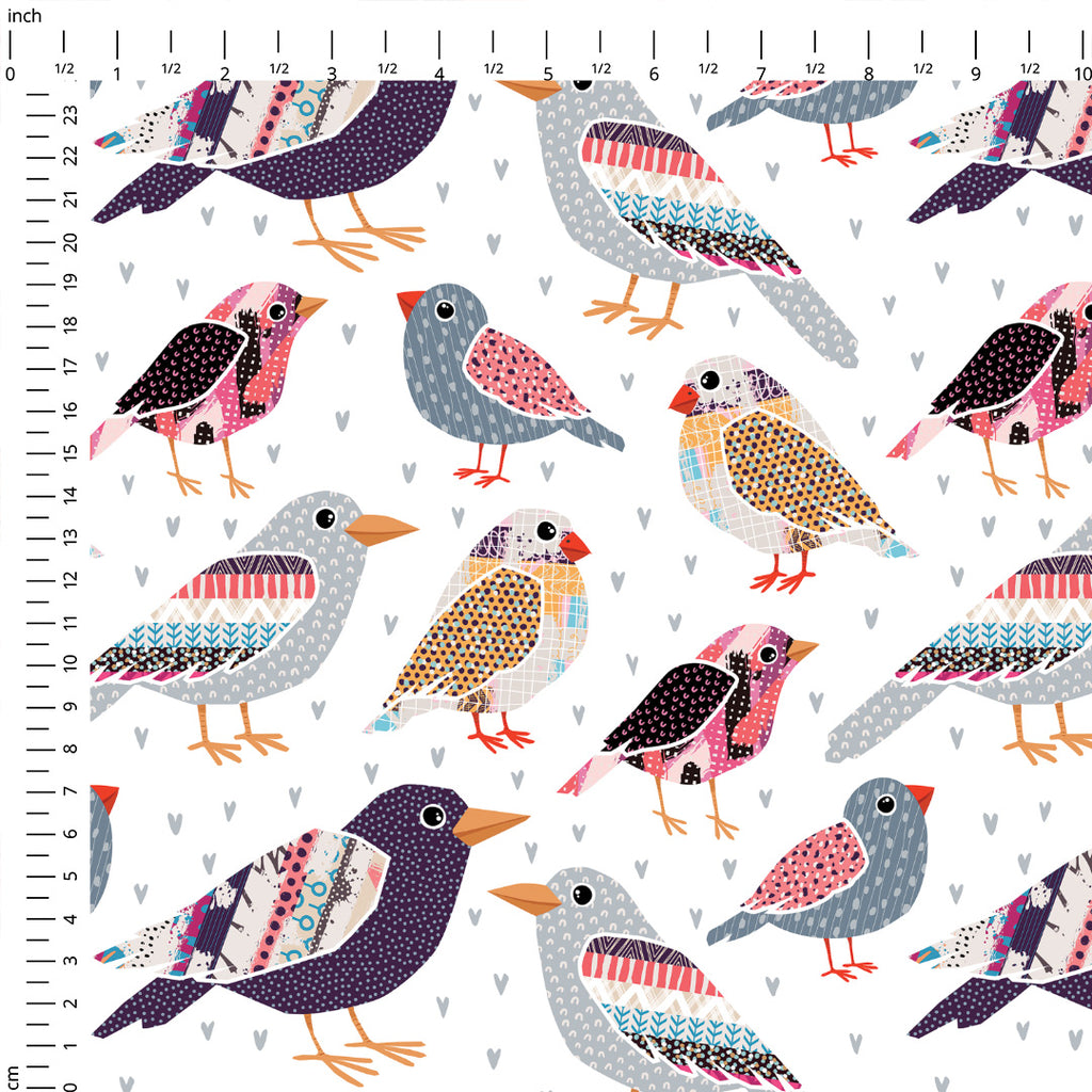 👉 PRINT ON DEMAND 👈 Patchwork Birds Various Fabric Bases