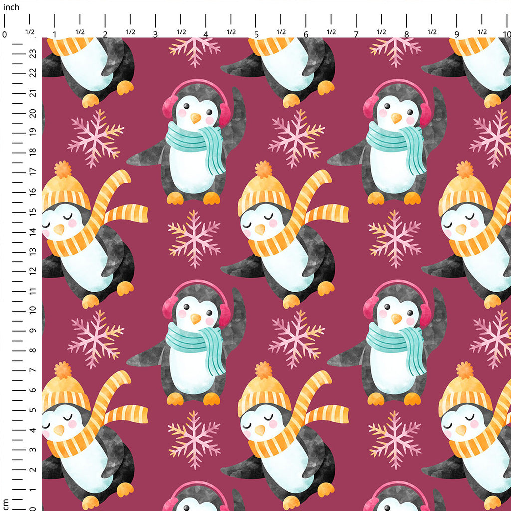 👉 PRINT ON DEMAND 👈 Penguins Plum Various Fabric Bases
