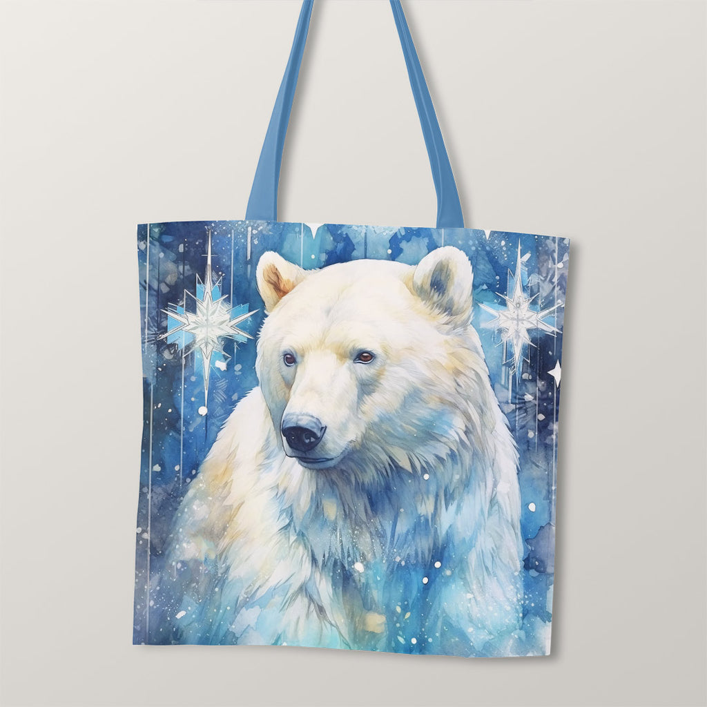 👉 PRINT ON DEMAND 👈 TOTE Polar Bear Snowflakes Fabric Bag Panel