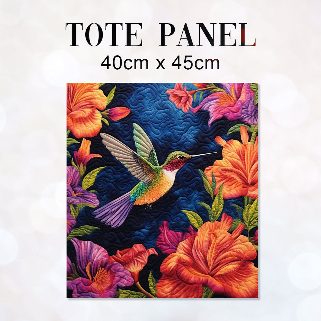 👉 PRINT ON DEMAND 👈 TOTE Quilted Hummingbird Blue Fabric Bag Panel