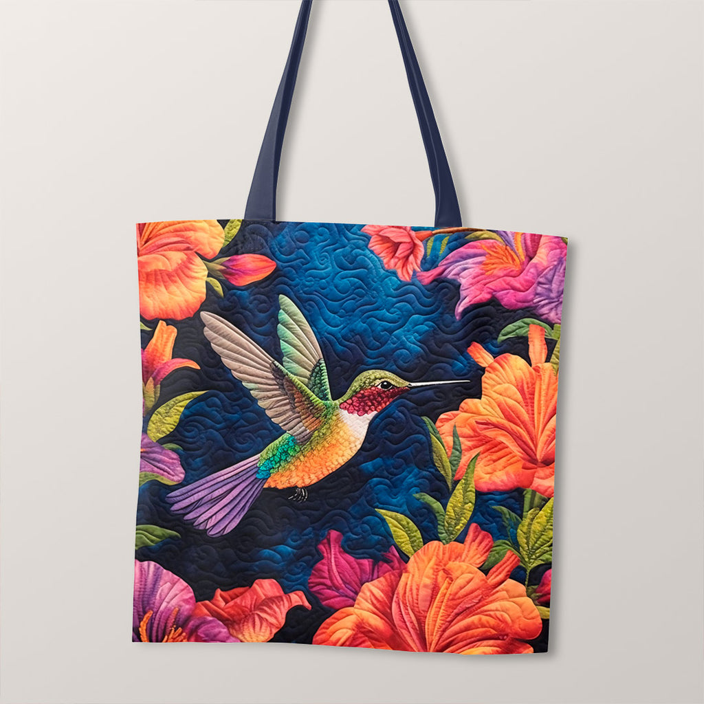 👉 PRINT ON DEMAND 👈 TOTE Quilted Hummingbird Blue Fabric Bag Panel