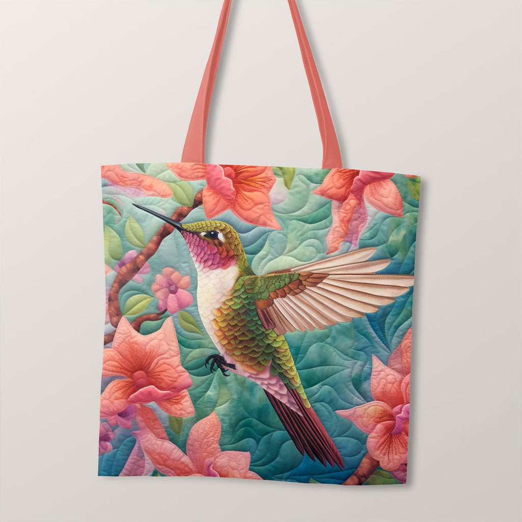 👉 PRINT ON DEMAND 👈 TOTE Quilted Hummingbird Green Fabric Bag Panel