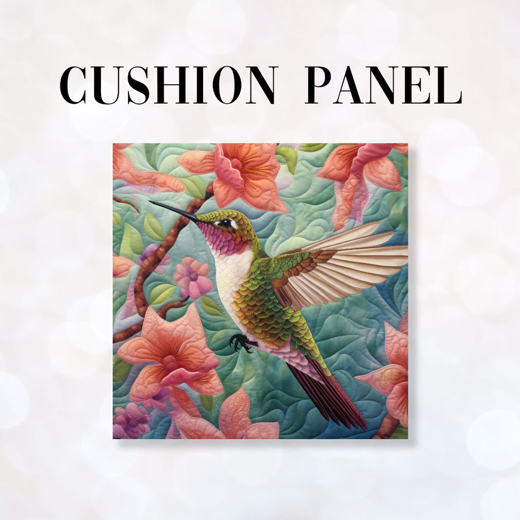 👉 PRINT ON DEMAND 👈 CUSHION Fabric Panel Quilted Hummingbird Green
