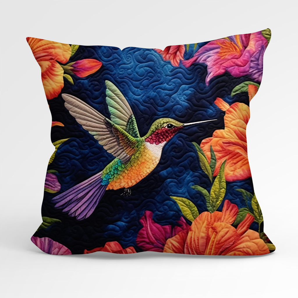 👉 PRINT ON DEMAND 👈 CUSHION Fabric Panel Quilted Hummingbirds Blue