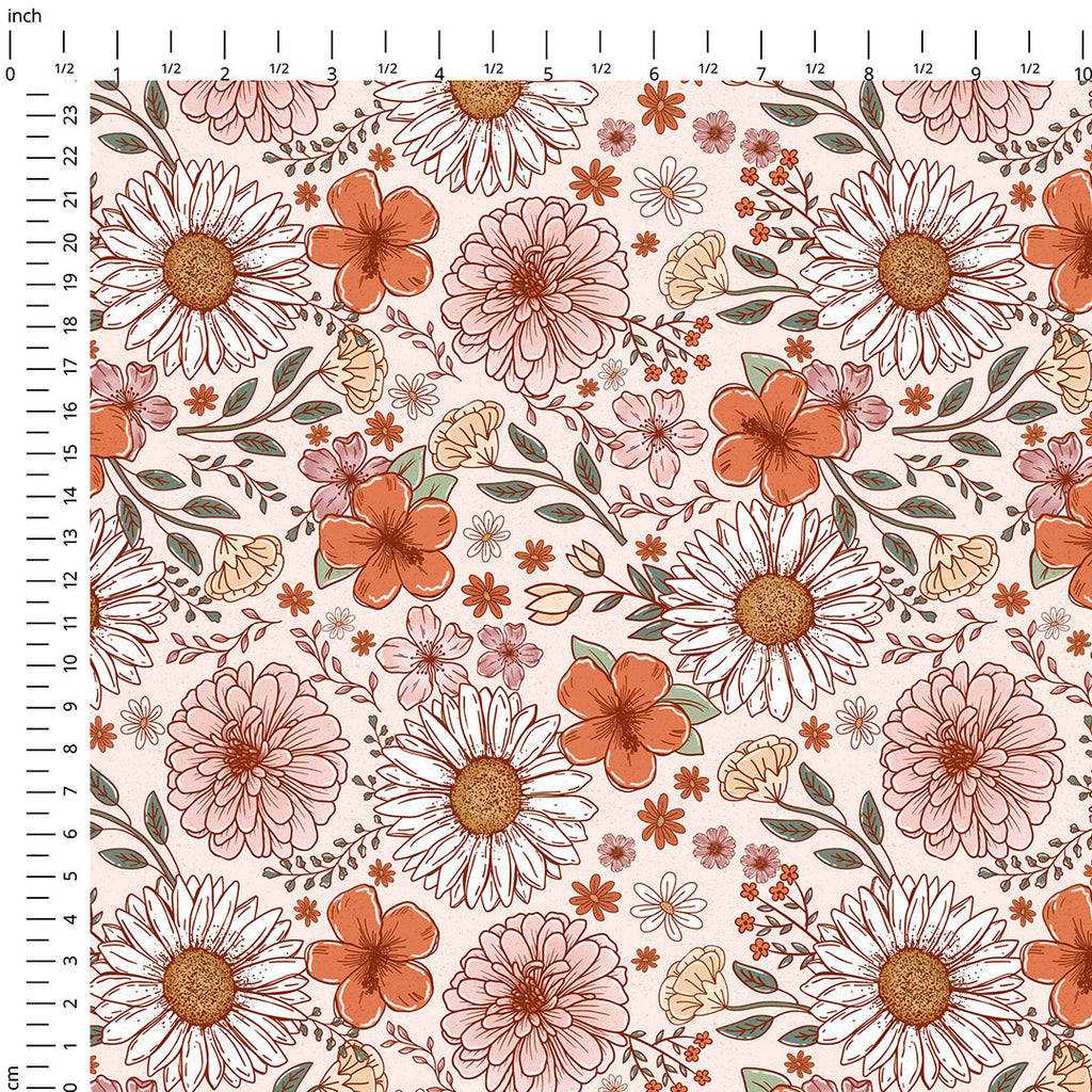 👉 PRINT ON DEMAND 👈 Retro Autumn Flowers Various Fabric Bases