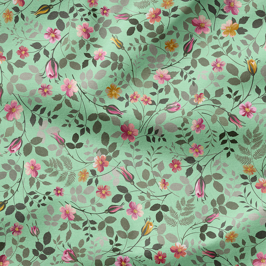 👉 PRINT ON DEMAND 👈 Rose Garden Mint Various Fabric Bases