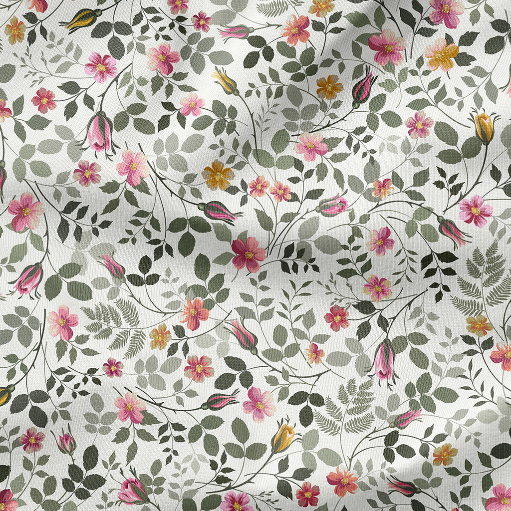👉 PRINT ON DEMAND 👈 Rose Garden White Various Fabric Bases