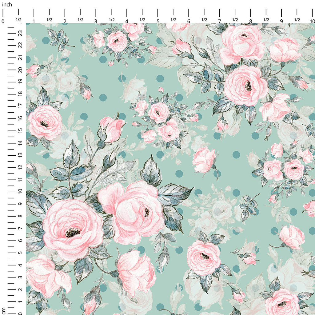 👉 PRINT ON DEMAND 👈 Roses On Mint Various Fabric Bases