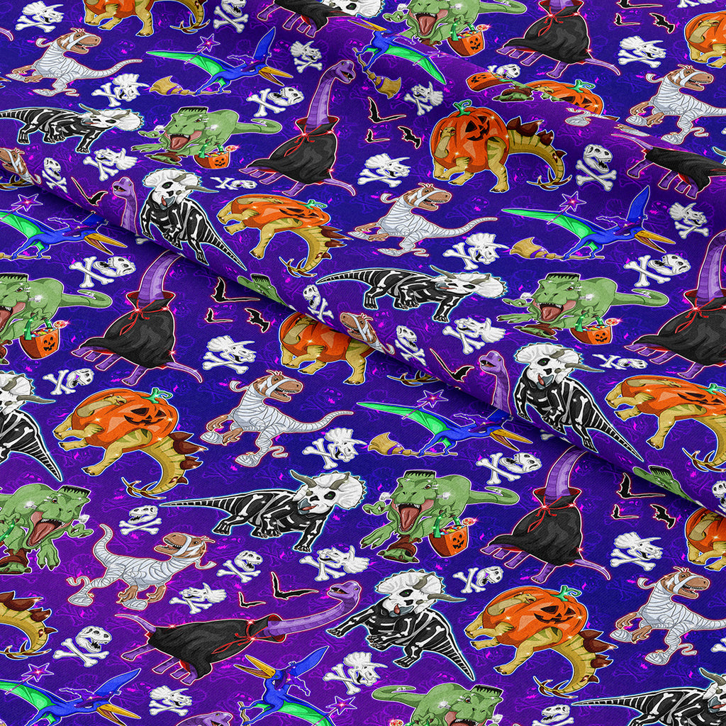 👉 PRINT ON DEMAND 👈 Scary Dinos Purple Various Fabric Bases