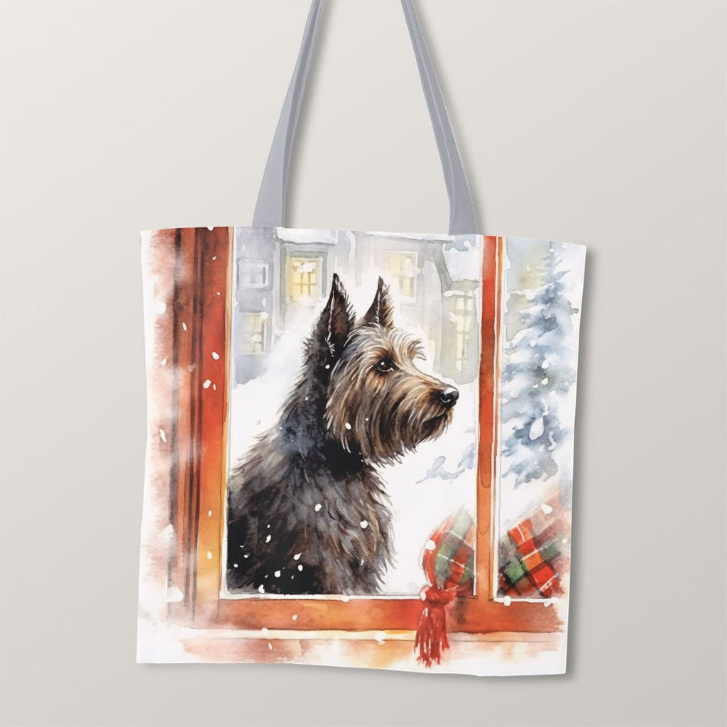 👉 PRINT ON DEMAND 👈 TOTE Winter Scottish Terrier Fabric Bag Panel