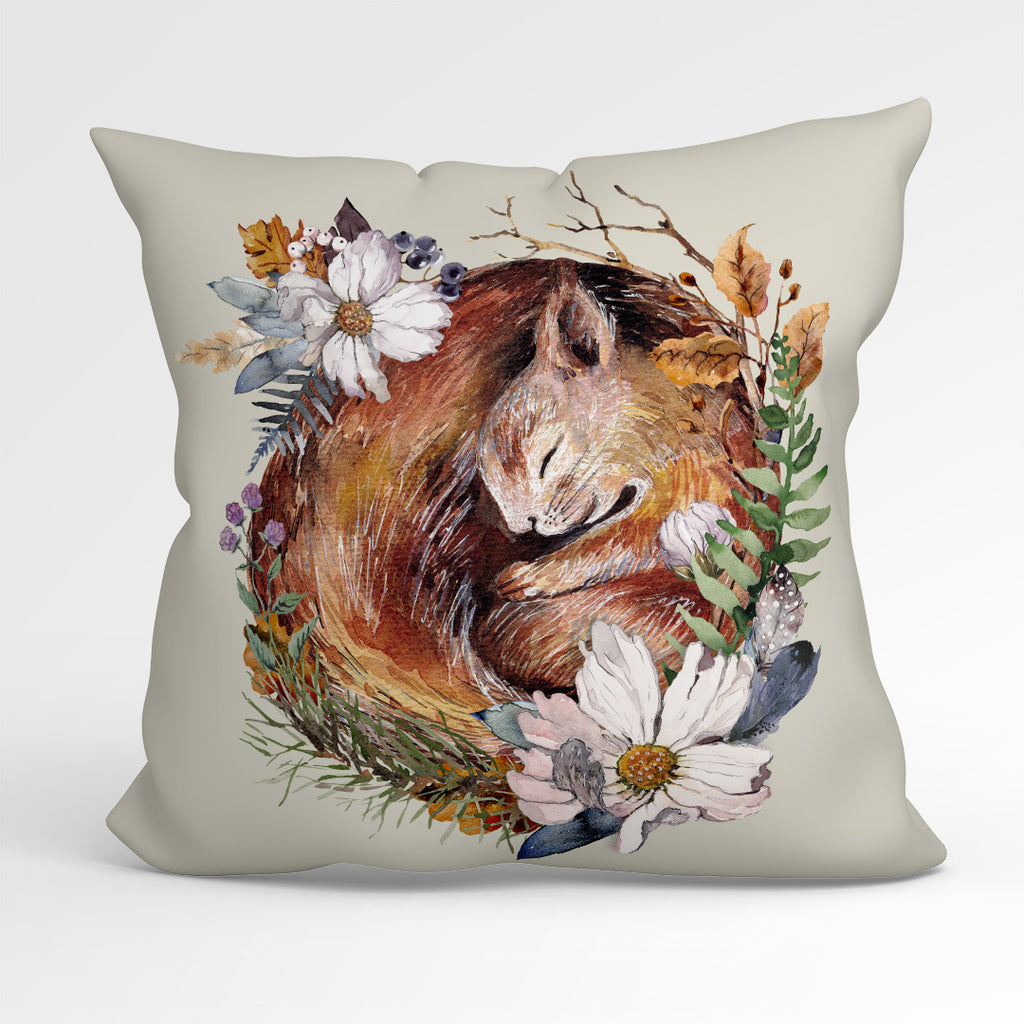 👉 PRINT ON DEMAND 👈 CUSHION Fabric Panel Sleeping Squirrel Cream