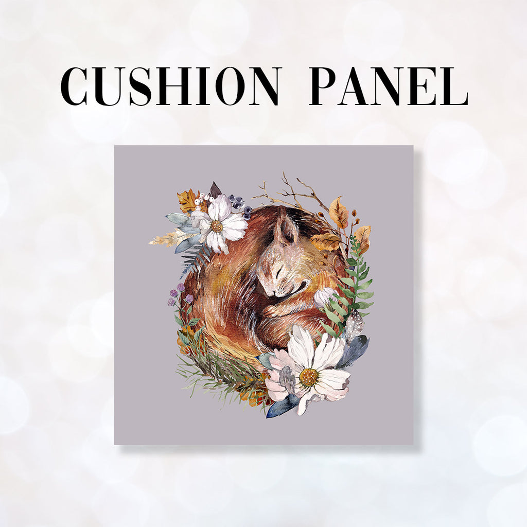 👉 PRINT ON DEMAND 👈 CUSHION Fabric Panel Sleeping Squirrel Lilac