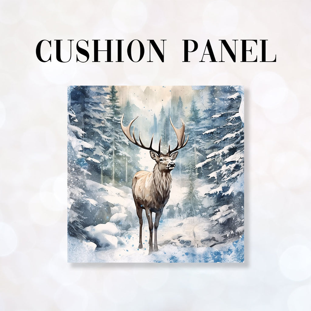 👉 PRINT ON DEMAND 👈 CUSHION Fabric Panel Snowy Reindeer