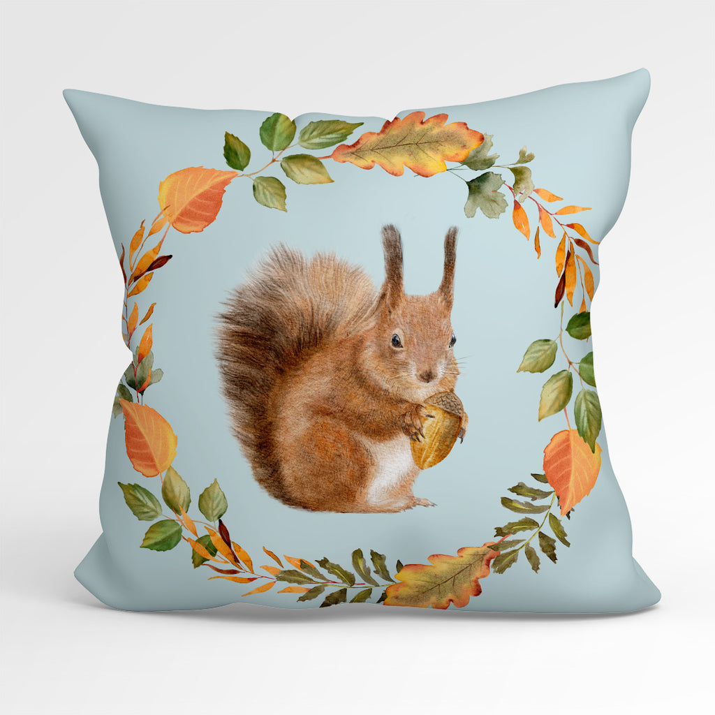 👉 PRINT ON DEMAND 👈 CUSHION Fabric Panel Squirrel Wreath Blue