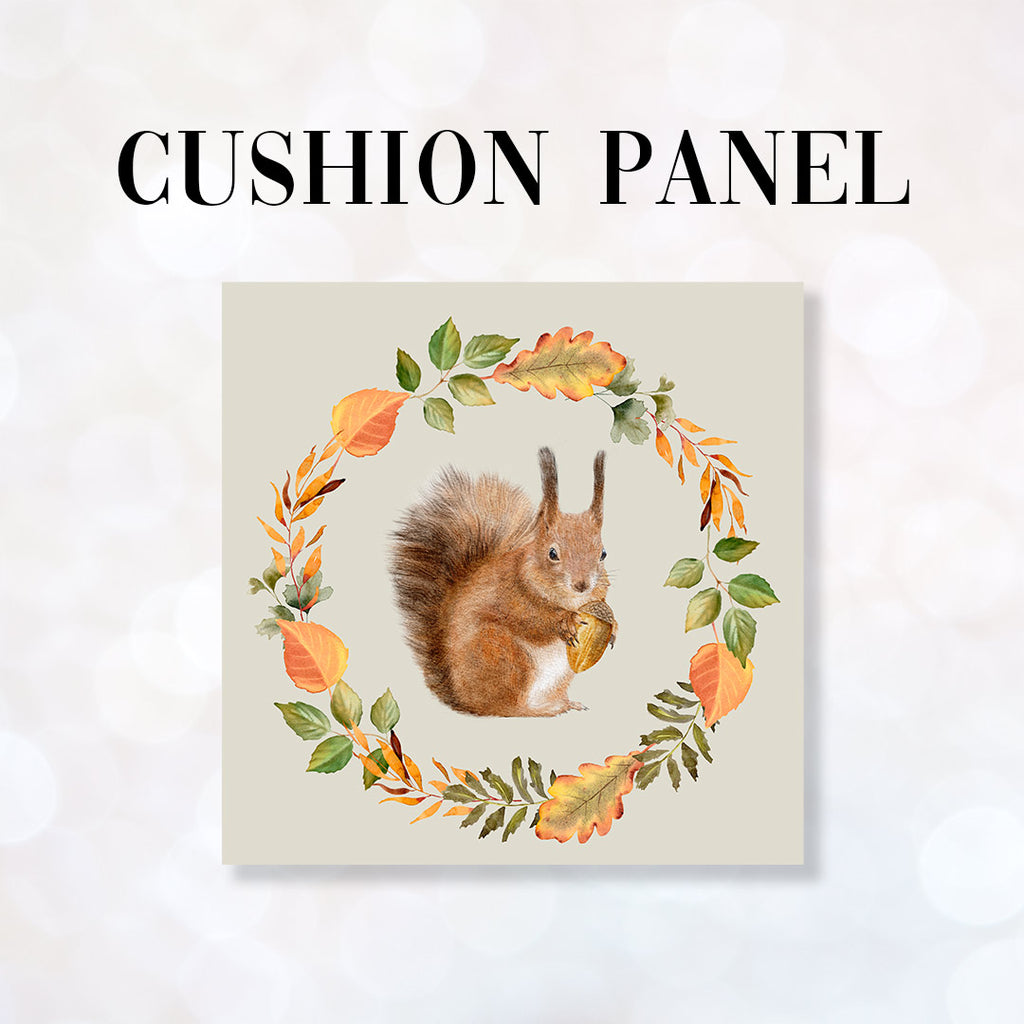 👉 PRINT ON DEMAND 👈 CUSHION Fabric Panel Squirrel Wreath Cream