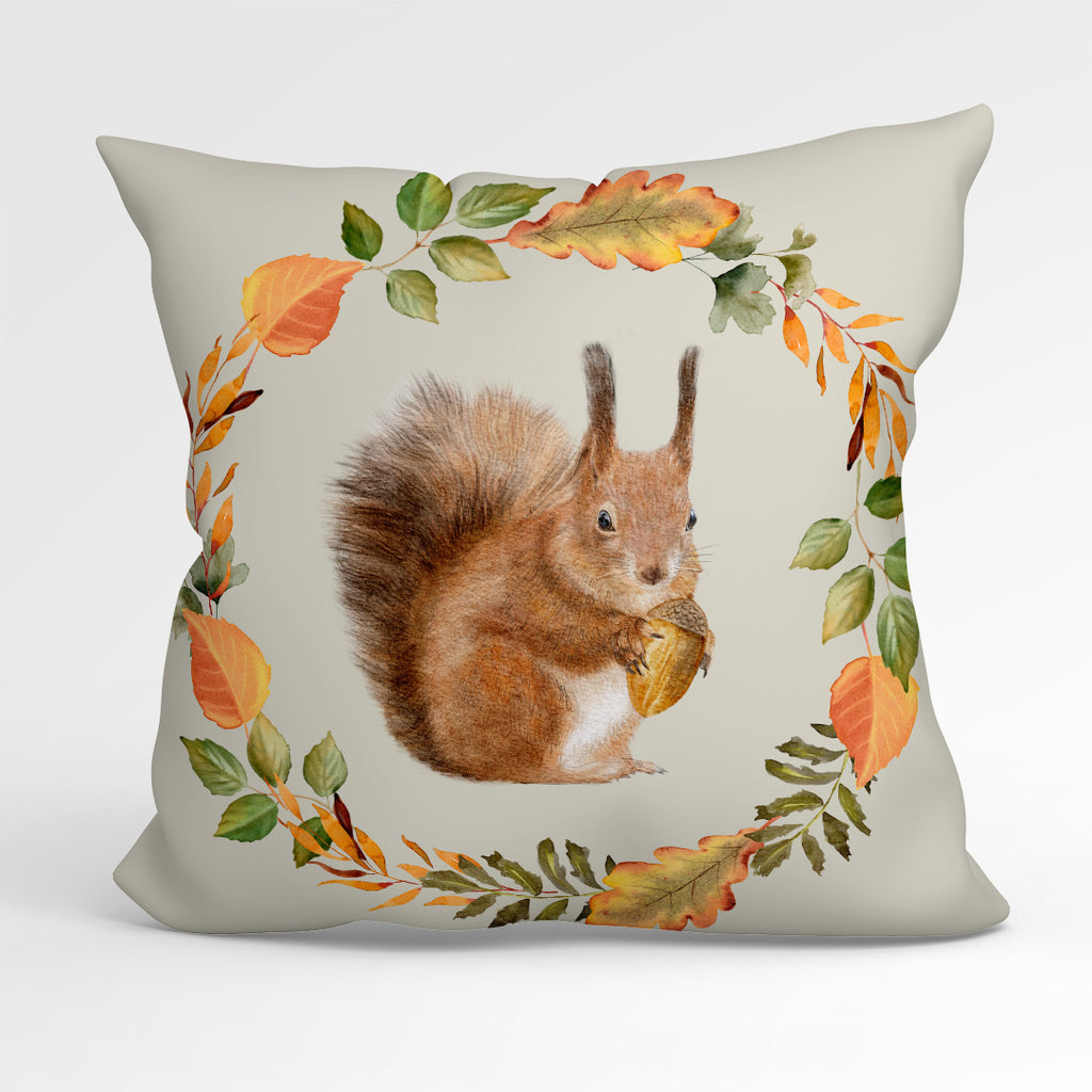 👉 PRINT ON DEMAND 👈 CUSHION Fabric Panel Squirrel Wreath Cream