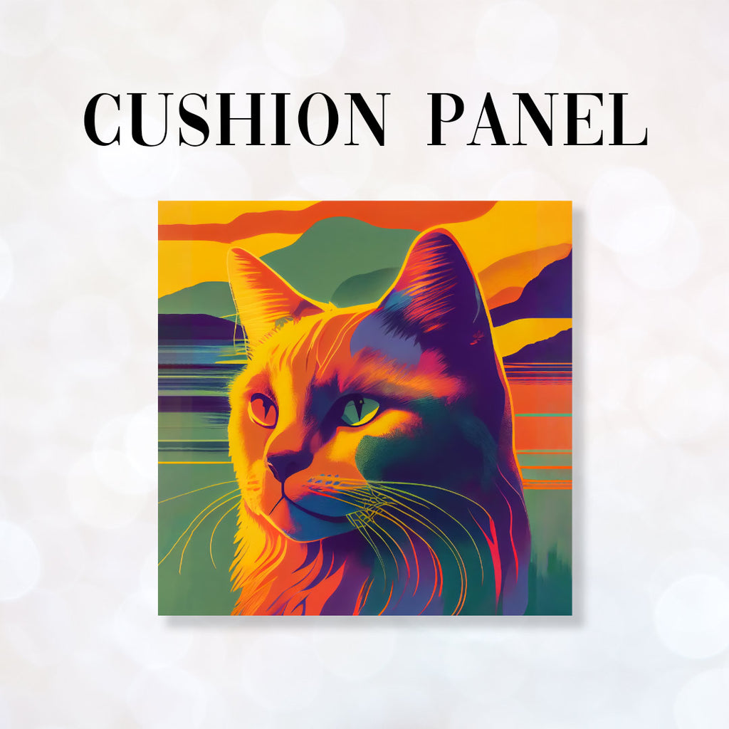👉 PRINT ON DEMAND 👈 CUSHION Fabric Panel Sunset Cat