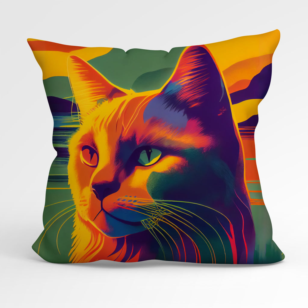 👉 PRINT ON DEMAND 👈 CUSHION Fabric Panel Sunset Cat