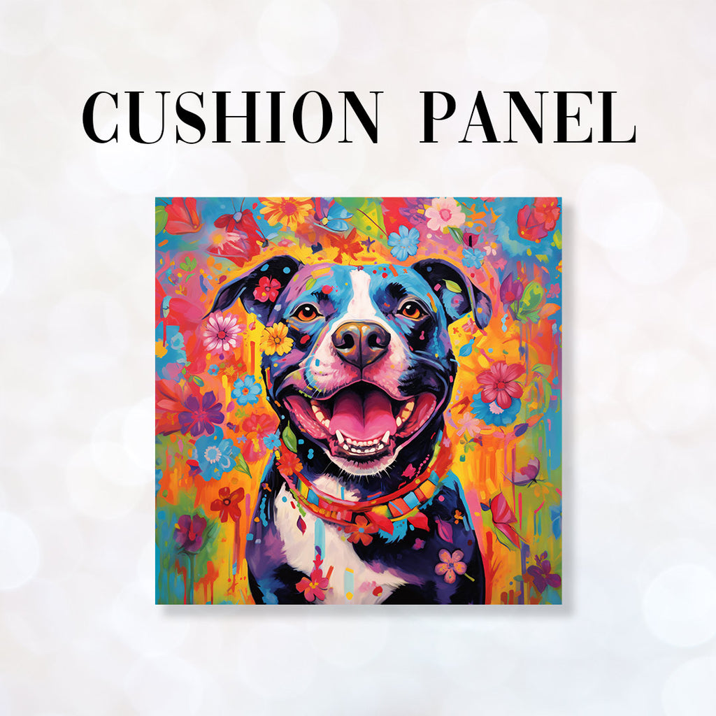 👉 PRINT ON DEMAND 👈 CUSHION Fabric Panel Rainbow Staffie CP-10