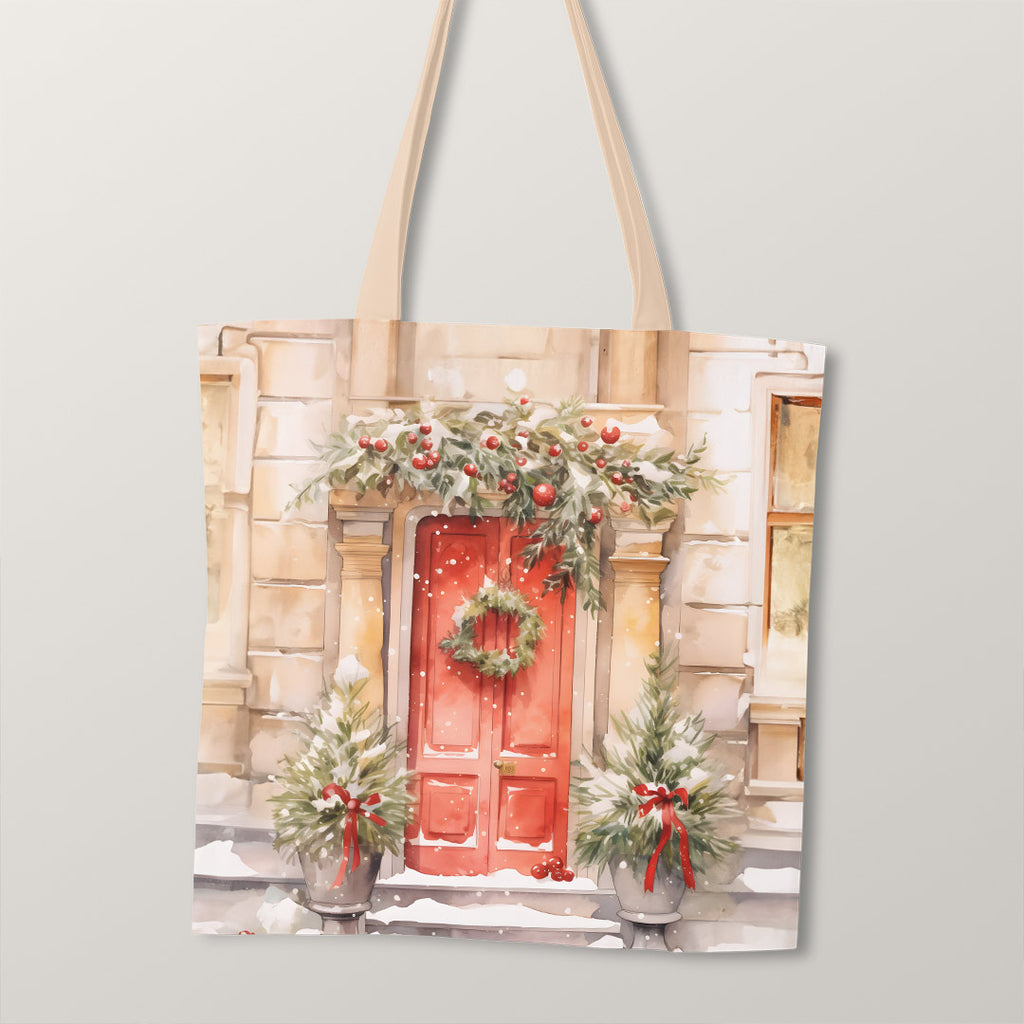 👉 PRINT ON DEMAND 👈 TOTE Red Christmas Door TP-118 Fabric Bag Panel