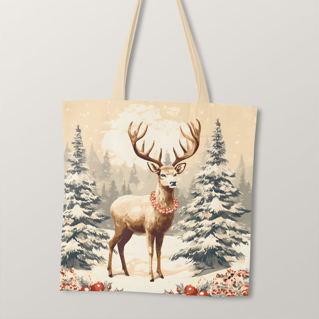 👉 PRINT ON DEMAND 👈 TOTE Winter Deer TP-123 Fabric Bag Panel