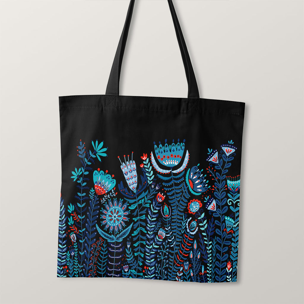👉 PRINT ON DEMAND 👈 TOTE Folk Floral Black TP-30 Fabric Bag Panel