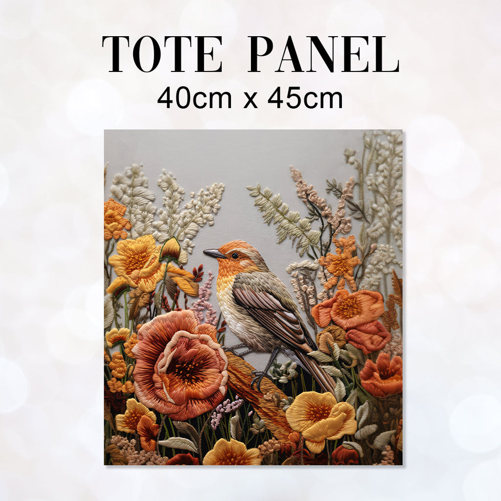 👉 PRINT ON DEMAND 👈 TOTE Embroidery Autumn Robin TP-41 Fabric Bag Panel
