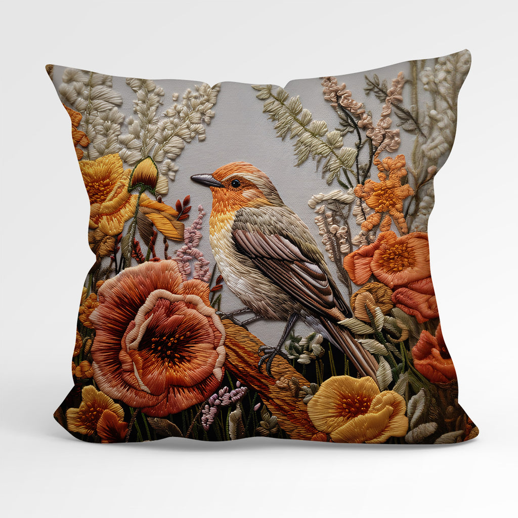👉 PRINT ON DEMAND 👈 CUSHION Fabric Panel Embroidery Autumn Robin CP-41