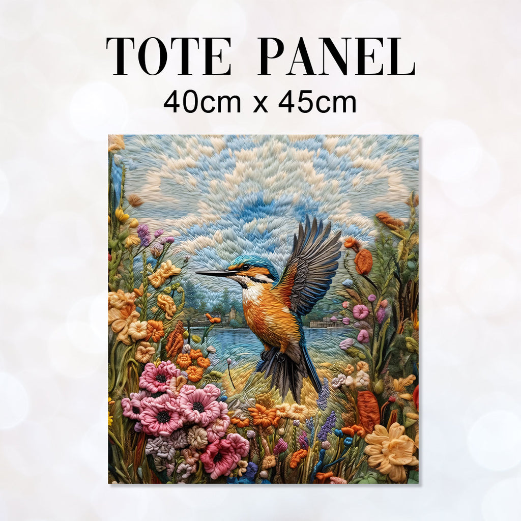 👉 PRINT ON DEMAND 👈 TOTE Embroidered Kingfisher TP-42 Fabric Bag Panel