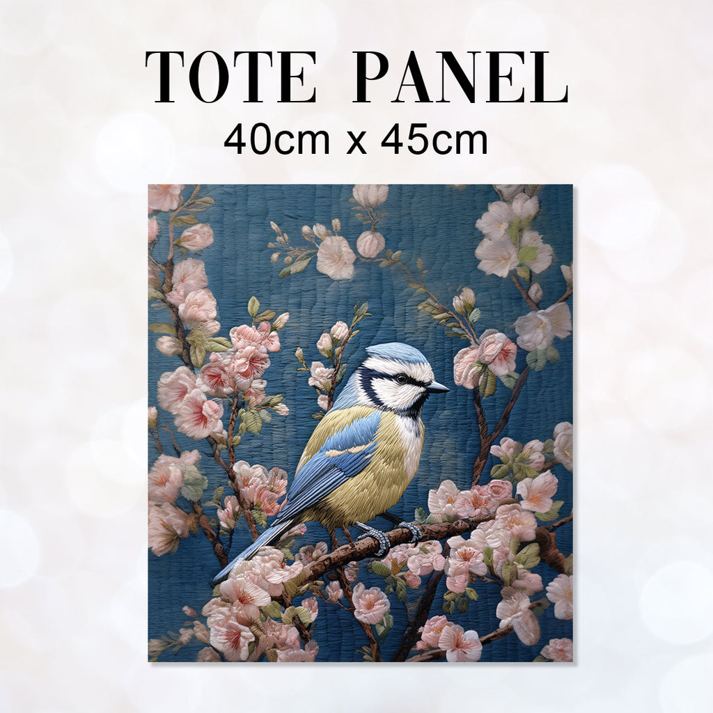 👉 PRINT ON DEMAND 👈 TOTE Embroidered Blue Tit Bird TP-43 Fabric Bag Panel