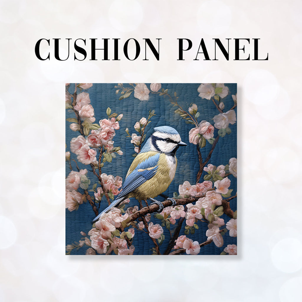 👉 PRINT ON DEMAND 👈 CUSHION Fabric Panel Embroidered Blue Tit Bird CP-43