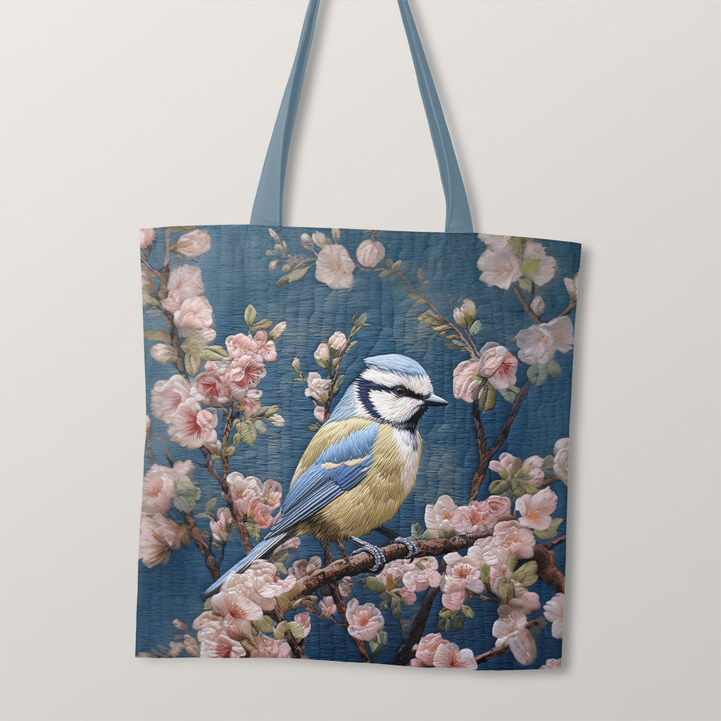 👉 PRINT ON DEMAND 👈 TOTE Embroidered Blue Tit Bird TP-43 Fabric Bag Panel