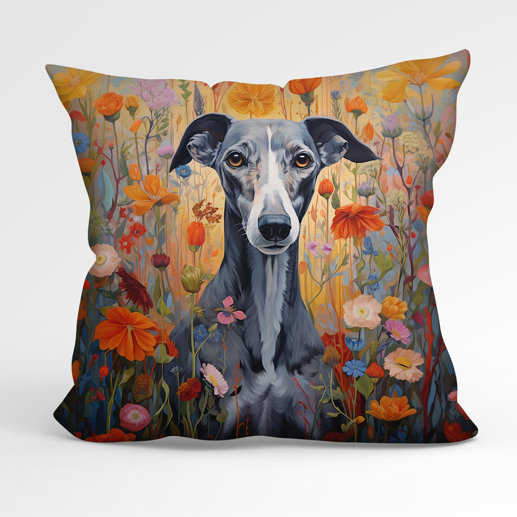 👉 PRINT ON DEMAND 👈 CUSHION Fabric Panel Autumn Floral Blue Greyhound CP-58