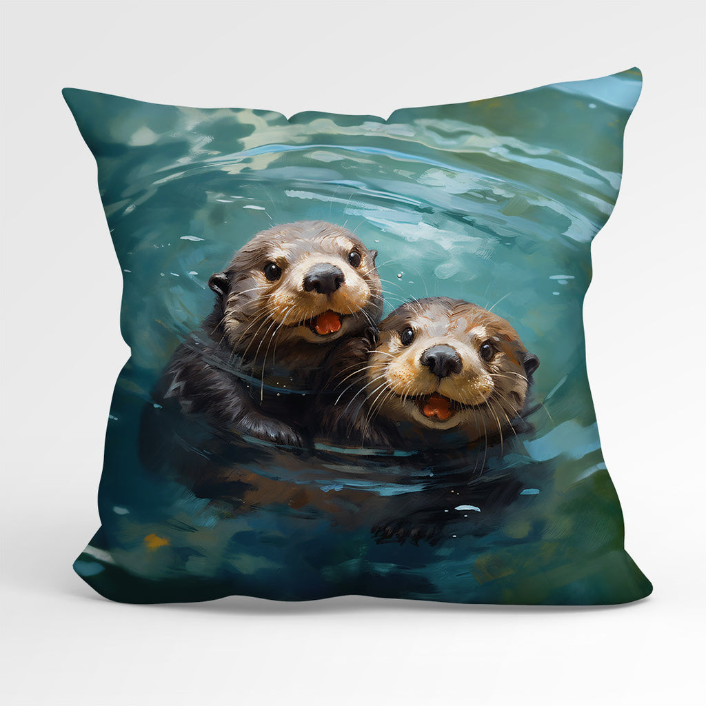 👉 PRINT ON DEMAND 👈 CUSHION Fabric Panel Adorable Otters CP-59