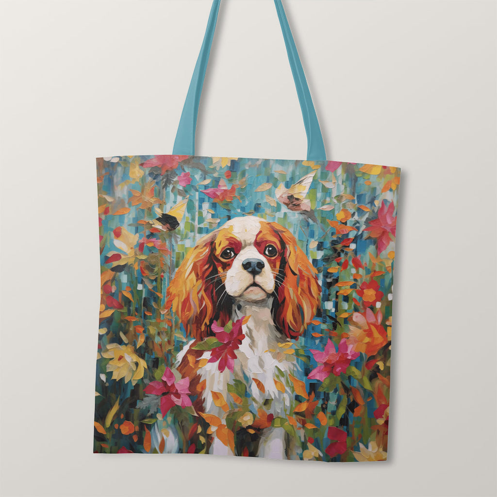 👉 PRINT ON DEMAND 👈 TOTE White and Brown King Charles Cavalier TP-67 Fabric Bag Panel