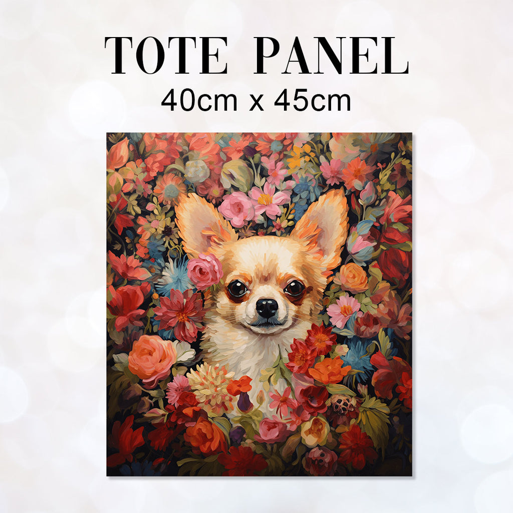 👉 PRINT ON DEMAND 👈 TOTE Floral Chihuahua TP-80 Fabric Bag Panel