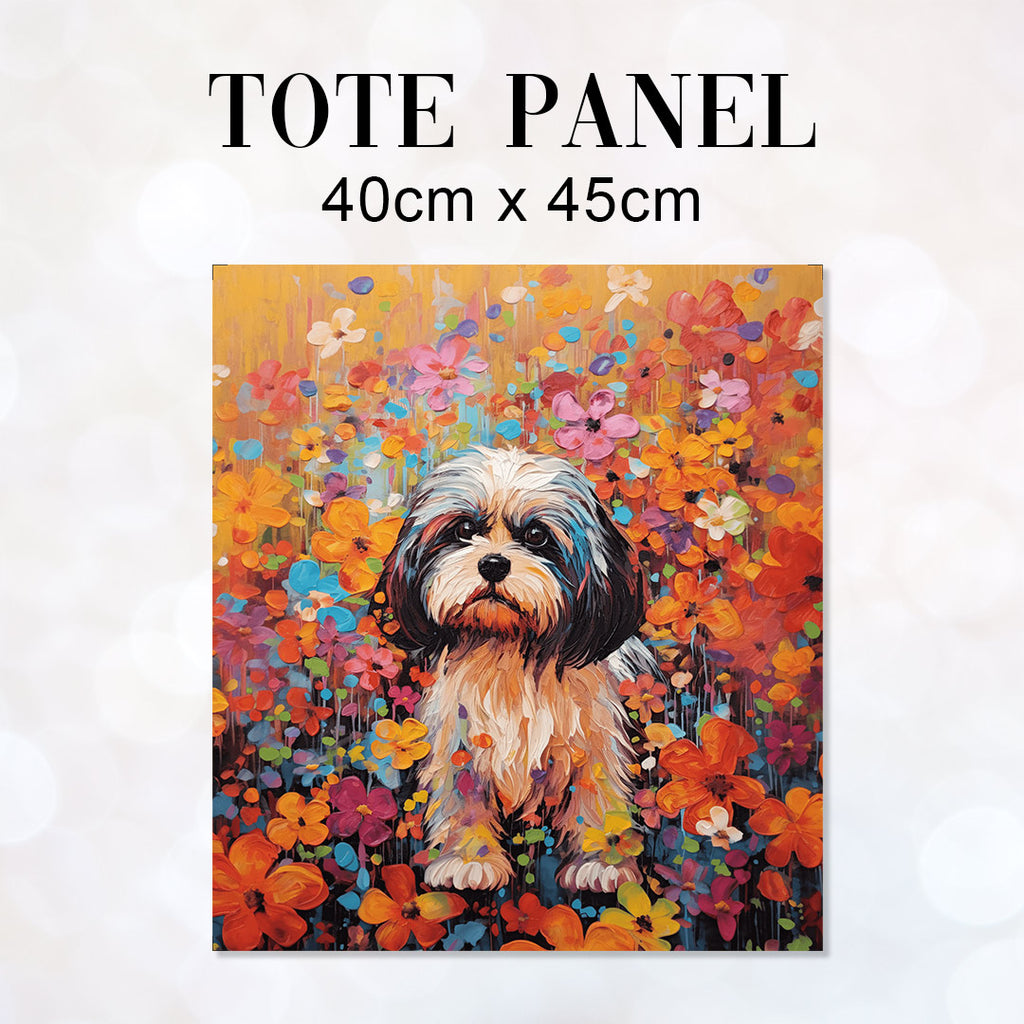 👉 PRINT ON DEMAND 👈 TOTE Bright Floral Lhasa Apso TP-89 Fabric Bag Panel
