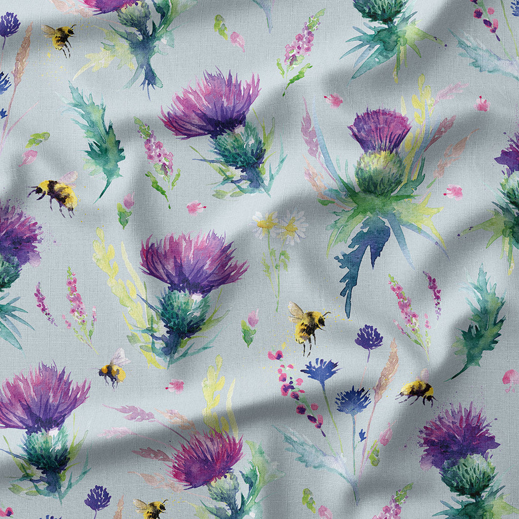 👉 PRINT ON DEMAND 👈 Thistle and Bee Blue Grey Various Fabric Bases