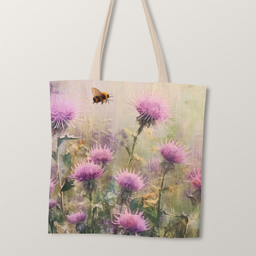 👉 PRINT ON DEMAND 👈 TOTE Thistles and Bee Fabric Bag Panel