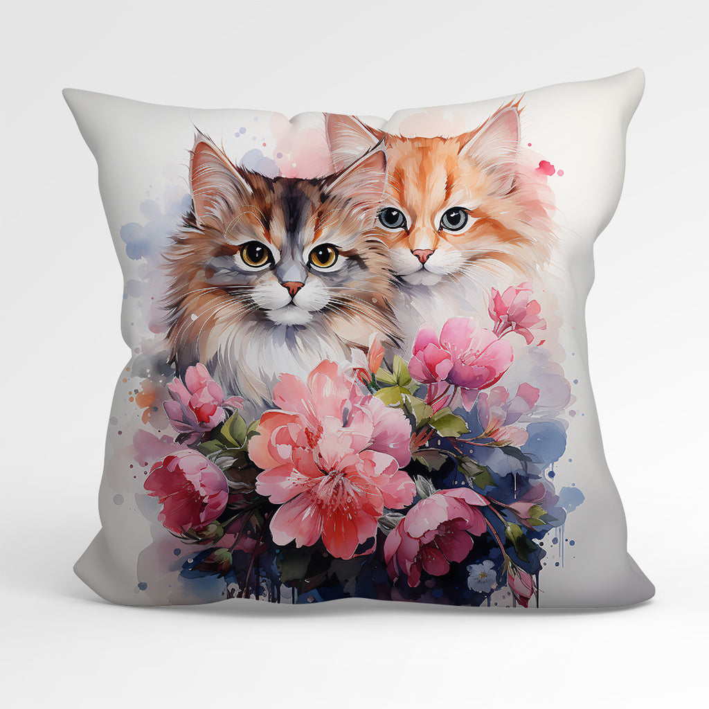 👉 PRINT ON DEMAND 👈 CUSHION Fabric Panel Watercolour Cats and Flowers